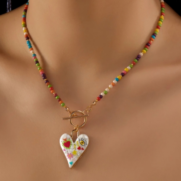 Fashion Jewelry Jewelry - SOLD OUT Enamel Heart Multi-color Beaded Necklace